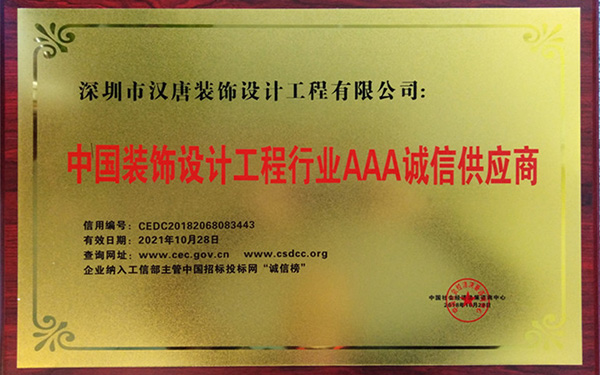 祝贺汉唐荣获设计名优企业、质量信用AAA企业